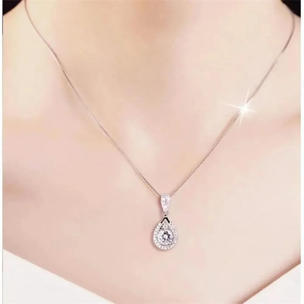Certified 5ct. t.w. Moissanite Diamond Teardrop Halo Necklace NEW - Picture 8 of 13